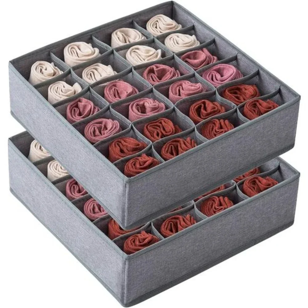 2 Pack Socks Underwear Drawer Organizer Divider, 24 Cell or 16 Cell Collapsible